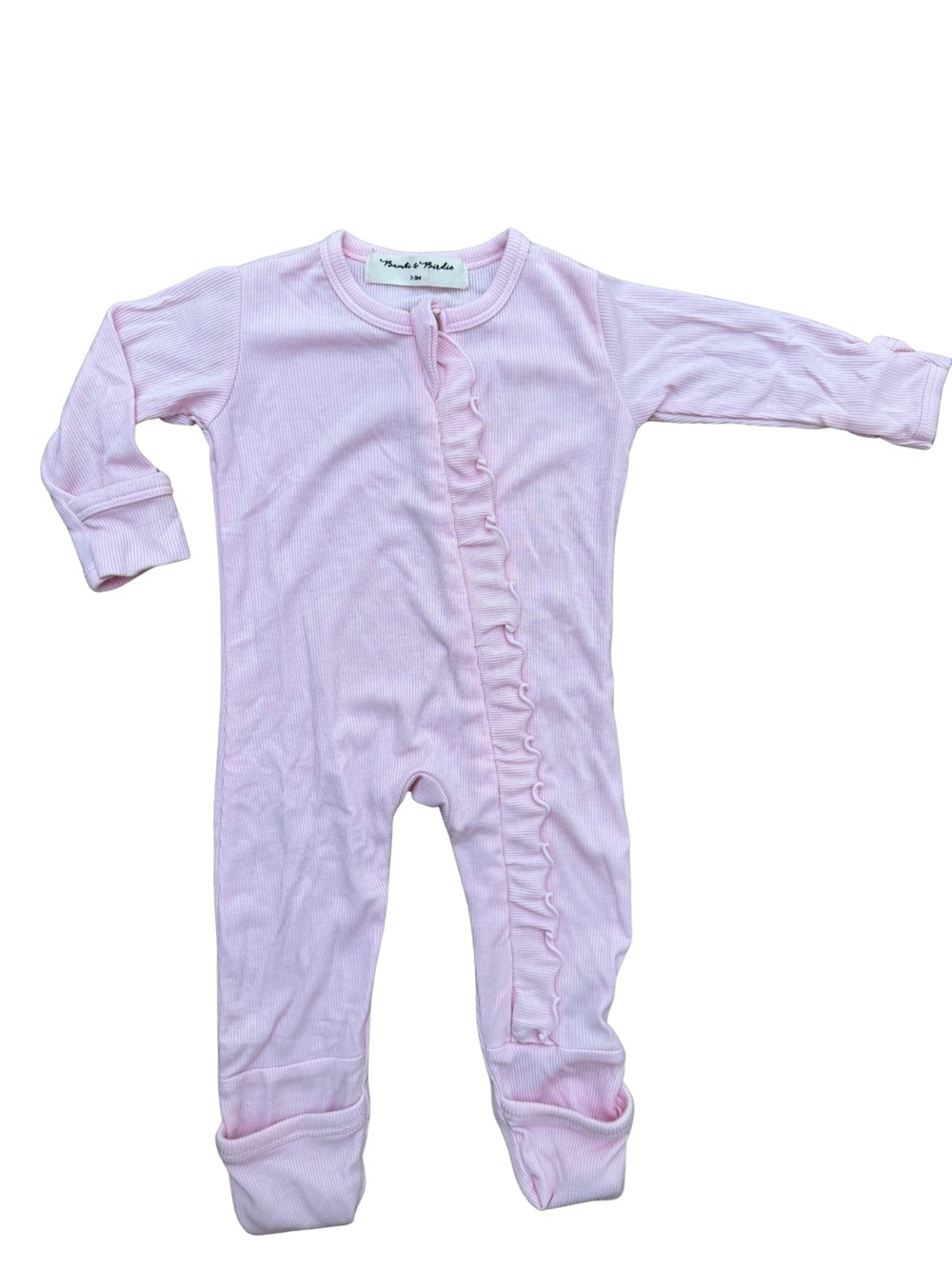 Bambi & Birdie Baby Pink Ruffle Trim Ribbed One-Piece Romper